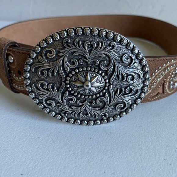 New! Justin Boots Aztec Vine Brown Leather Paisley Studded Belt Size 30/Small main image 5